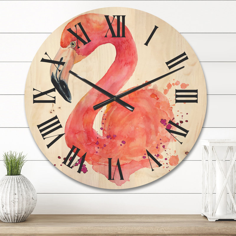 Portrait de l'horloge murale en bois Flamingo I, Moyenne