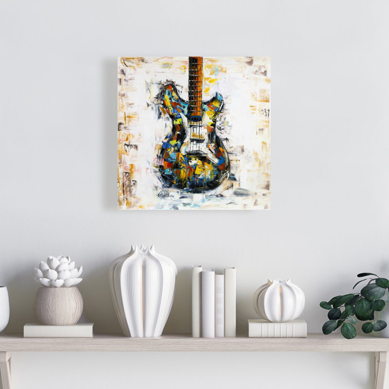 "Guitare colorée abstraite" sur, Toile tendue, H 12 po x l 12 po