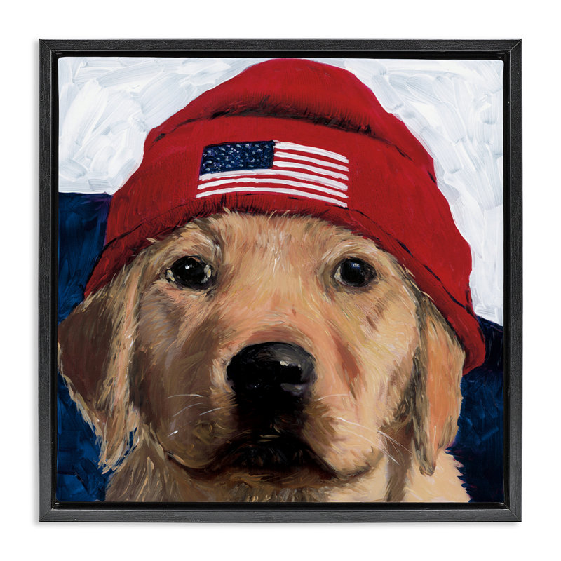American Dog in Hat Floating Frame, conception de Wani Pasion, Cadre flottant noir de jais, H 18 po x l 18 po