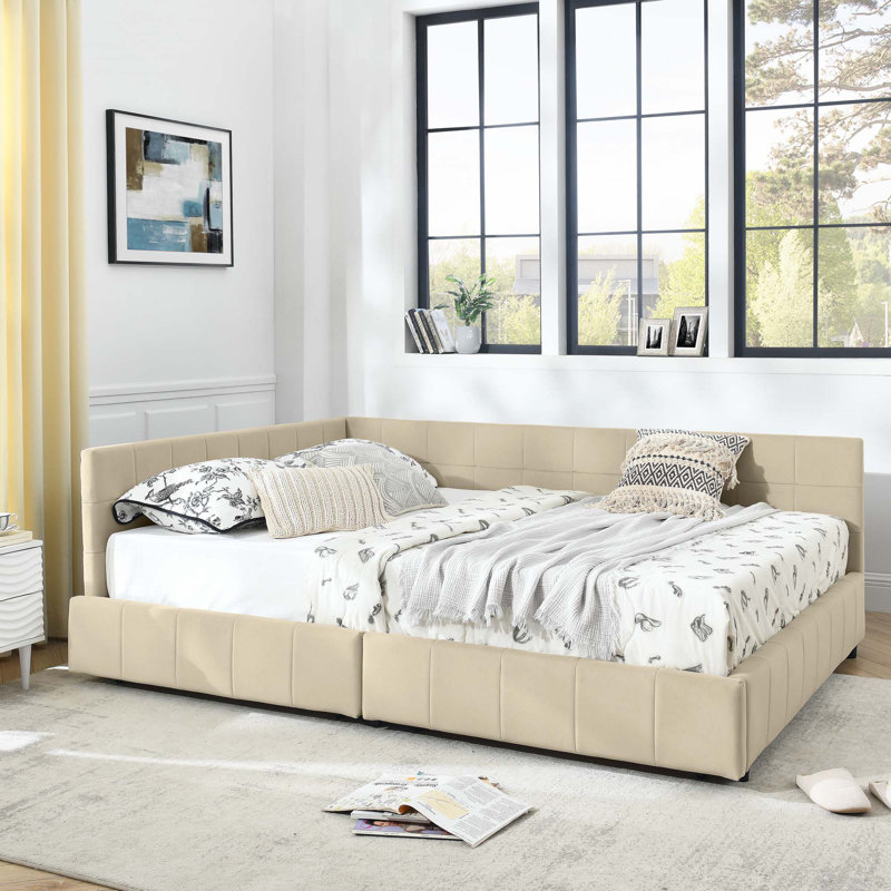 Storage Upholstered Tufted Bed Frame, Beige