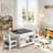 Kids Table And Chairs Set, 4 In 1 Toddler Art Desk With Storage Drawer, Wooden Activity Deskboard, Blackboard, Reversible & Detachable Tabletop, Bookshelf For Drawing, Playing, Learning(gray)-909854975