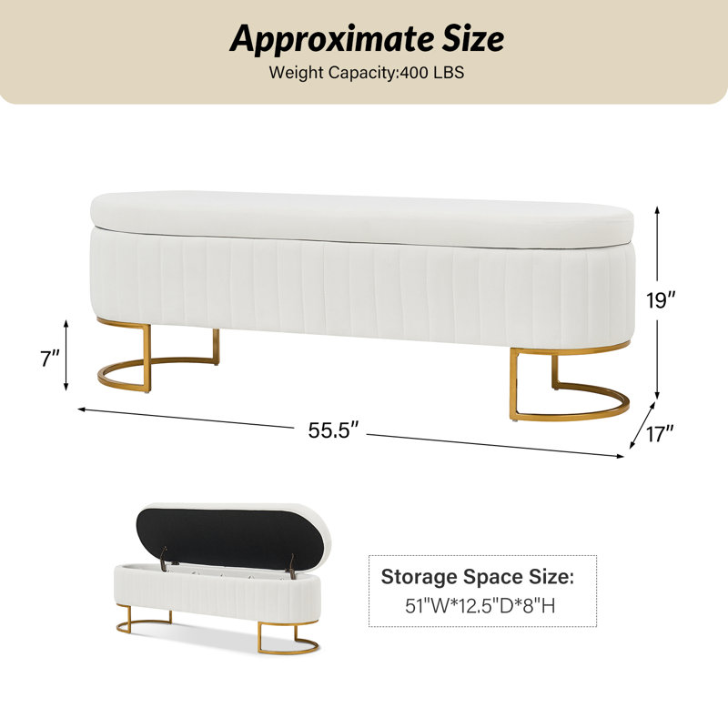 Banc de rangement Mandolyn, Ivoire ivoire