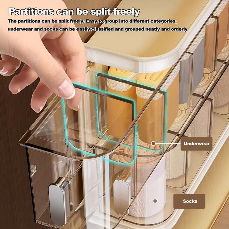 Organisateur de sous-vêtements à chaussettes murales, boîte de rangement sans trou, Beige