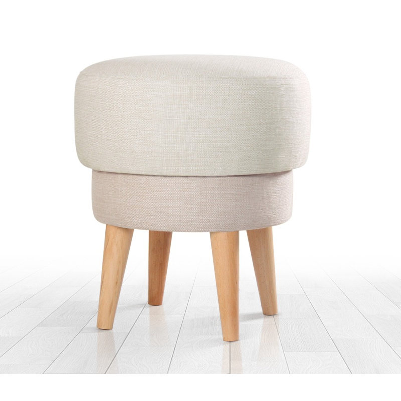 Élégant pouf avec housse 100% lin, couleur crème, 20,1 pouces de hauteur x 18,5 pouces de diamètre | 35 éponges orthopédiques 35 pouces, 2,4 pouces d'épaisseur | Pieds robustes en bois de hêtre | Idéal pour décorer un salon ou une chambre à coucher