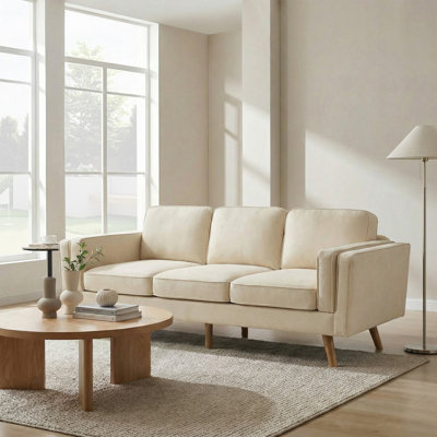 84'' Mid-Century Modern Upholstered Sofa, Solid Wood Frame & Legs, 3-Seat Couch for Living Room