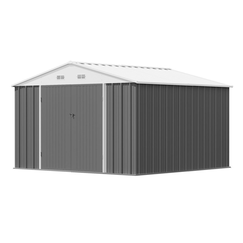 Remise de rangement en métal l 9,5 pi x P 9,8 pi, Gris / Blanc