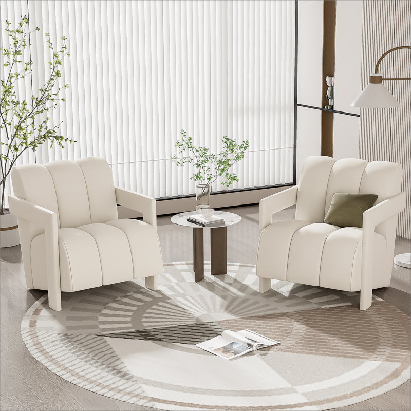 Chaise avec accoudoirs avec accoudoirs en forme de L et tissu en polyester 26,3 po U-Can Modern, Polyester blanc