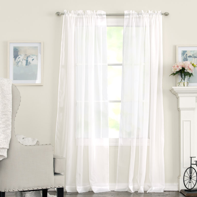 Messancy 100% Polyester Sheer Crushed Voile Solid Color Curtain Panel with Rod Pocket Top, White, 59" W x 108" L