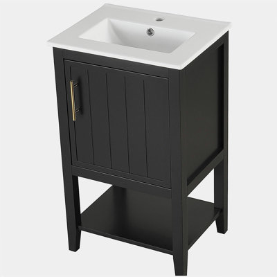 Meuble-lavabo de 20 po avec lavabo, armoire de salle de bain avec porte à fermeture douce, support de rangement et tablette ouverte, noir (ancien SKU: N725P220604B)