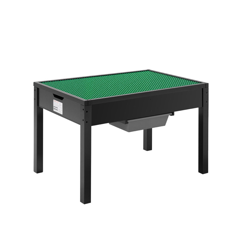 Table d'activités en bois pour enfants, plateau de table double face blocs de construction, table de jeu polyvalente avec 2 bacs de rangement pour enfants de 3 ans et plus, grand espace de rangement, cadeau pour garçons et filles, noir