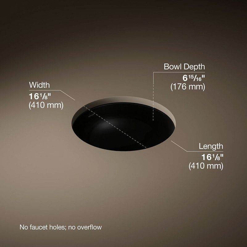 16-1/4 In. Round Undermount Bathroom Sink, No Overflow, Black