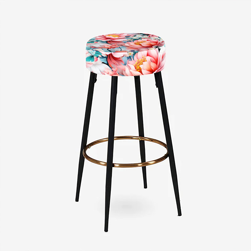 Blue and Pink Poppies Expression - Ensemble de 2 tabourets de bar éclectiques