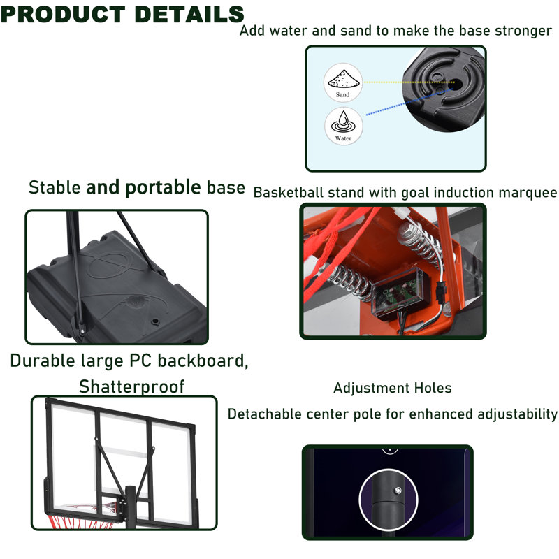 Harmony Edge Adjustable Height 43.31'' W Rust Resistant Metal Portable Full-Size Basketball Hoop with Breakaway Rim