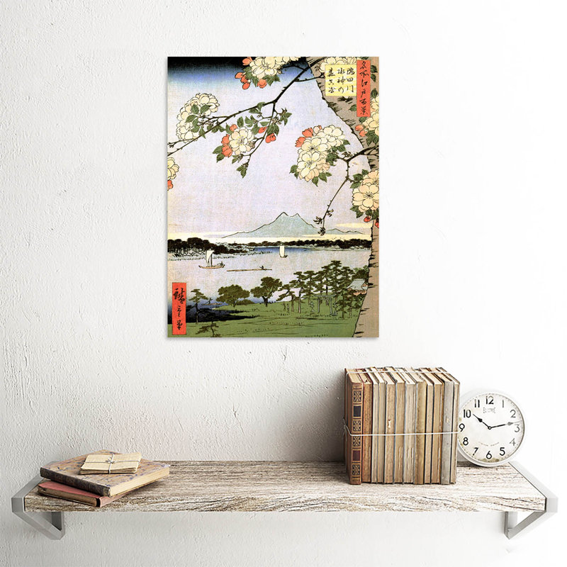 Japanese Woodblock Cherry Blossom Ships On Water - No Frame Painting