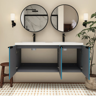 Meuble-lavabo mural 48 po avec double lavabo en résine