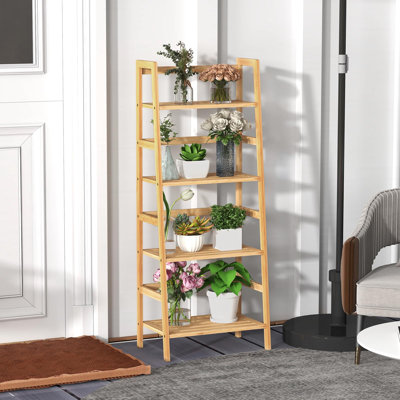 Bibliothèque échelle en bambou à 4 niveaux - Support à plante naturelle, étagère à livres pour la maison et le bureau
