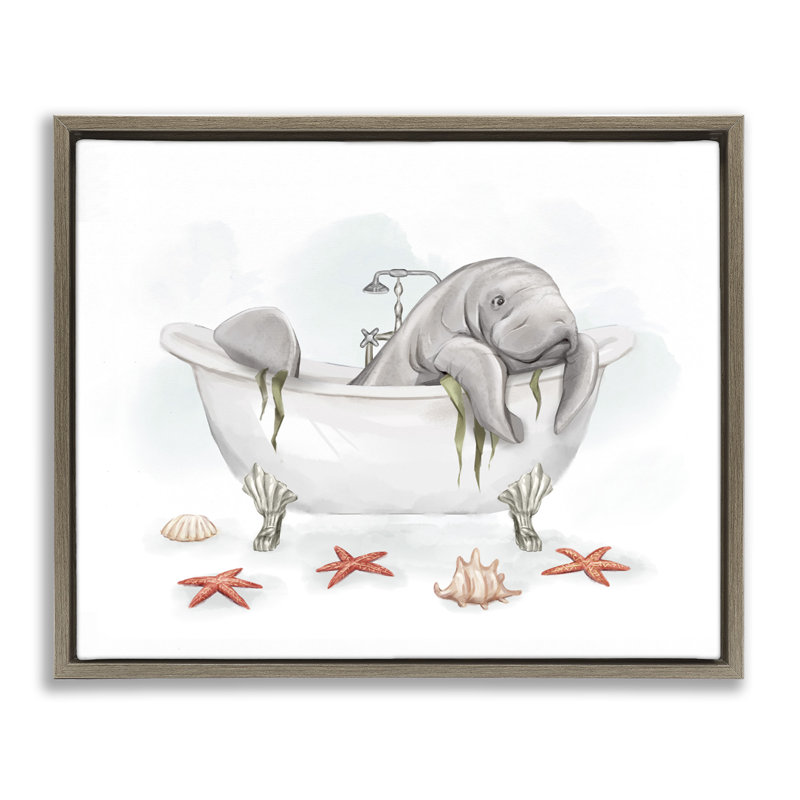 «Manatee Sea Life in Bathaign Brown Grain», art mural sur toile flottante par Ziwei Li, H 17 po x l 21 po
