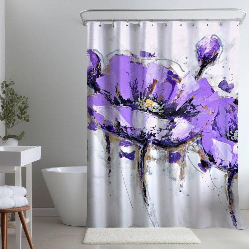 Floral – Polyester Shower Curtain, Dye Sublimation Print, 71" W × 74" L