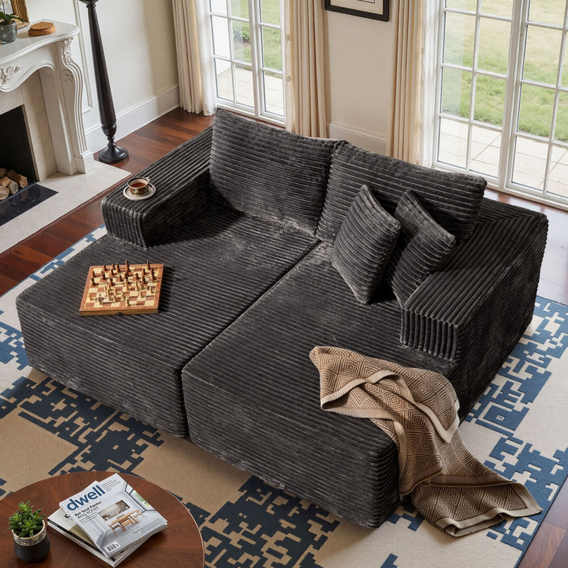 Canapé-lit rembourré Nathasa Boneless 74,79 po avec oreiller, aucun assemblage requis, canapé de compression moderne avec double matelas pour salon