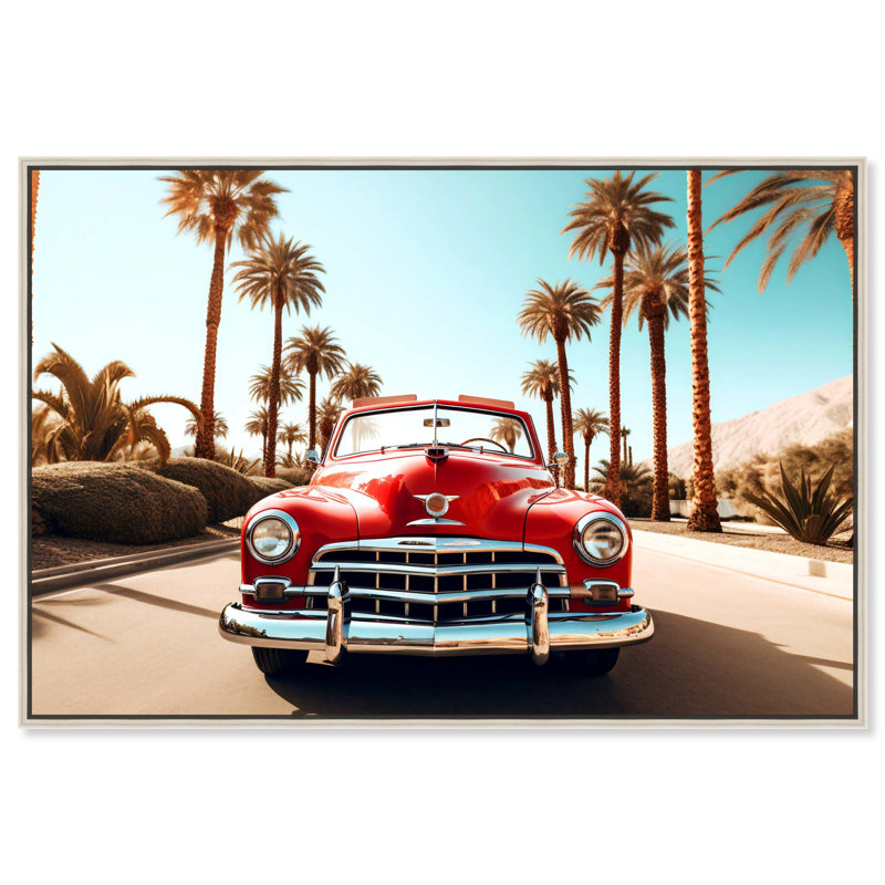 «Classic Beach Drive», art mural rétro californien par Notoriart, Cadre argenté, H 11 po x l 16 po