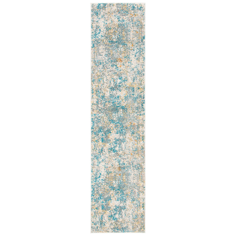 Besfort Abstract Ivory/Teal/Gold Area Rug, Runner 2'2" x 10'