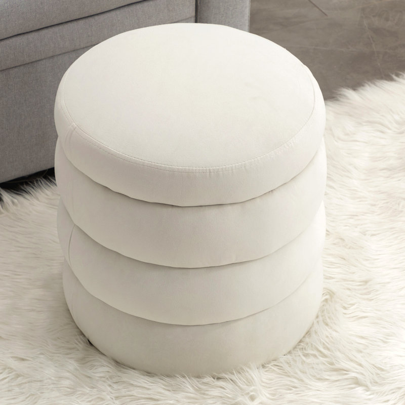 Hasset Round Footstool Ottoman, Soft  Round Ottoman, Footrest Stool, Ivory Velvet
