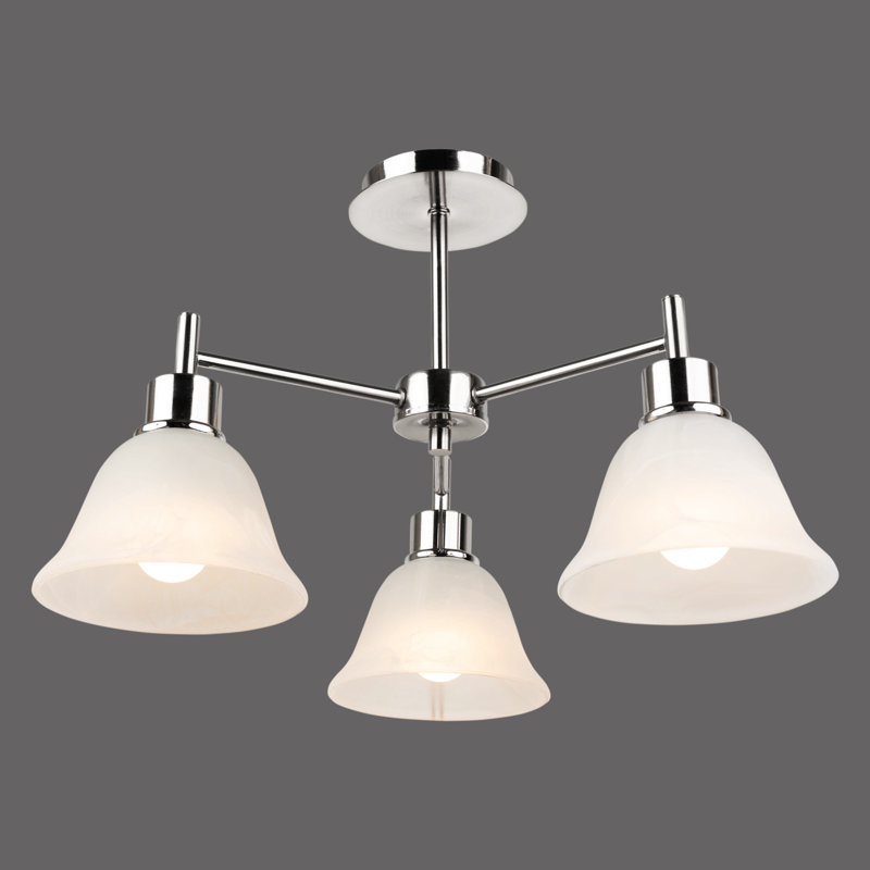 Gatwick 3-Light 52cm Silver Semi Flush Mount Ceiling Light Alabaster Style Glass