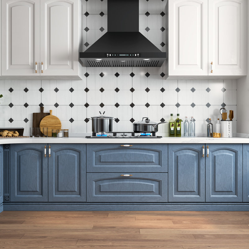 Hotte de cuisine murale 36 po, 900 pi³ / min, convertible au mur, en acier inoxydable noir, commande silencieuse à 4 vitesses et contrôle par panneau tactile avec lumières DEL