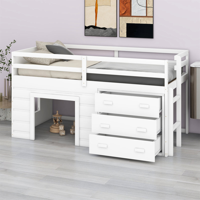 Lit mezzanine avec tiroirs et tablette, White