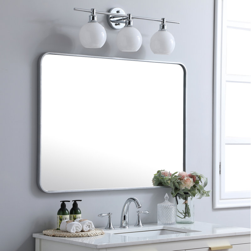 Sabine Metal Rounded Rectangle Wall Mirror, Silver, 40" x 30"