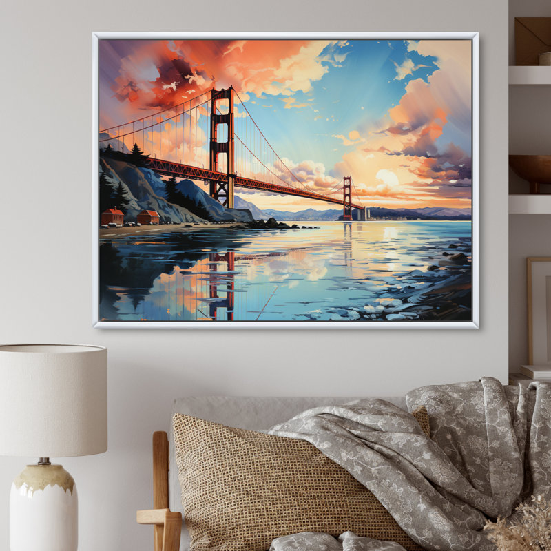 Ediva Orange Bridge Golden Gateway VI sur impression sur toile, H 30 po x l 40 po x P 1,5 po, Cadre flottant blanc