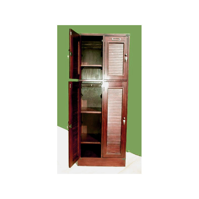 Louvered 4 - Door Solid Wood Armoire