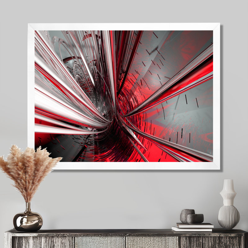 « Fractal 3D Deep into Middle » - Impression d'art graphique, H 34 po x l 44 po, Blanc, Impression encadrée