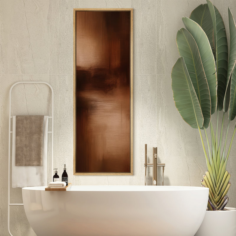 Toile abstraite encadrée, reproduction minimaliste brune neutre pour décoration murale moderne, Naturel, H 60 po x l 20 po