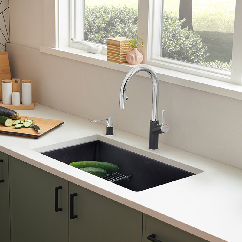 Urbena Pull-Down Dual-Spray Kitchen Faucet, Coal Black/Chrome