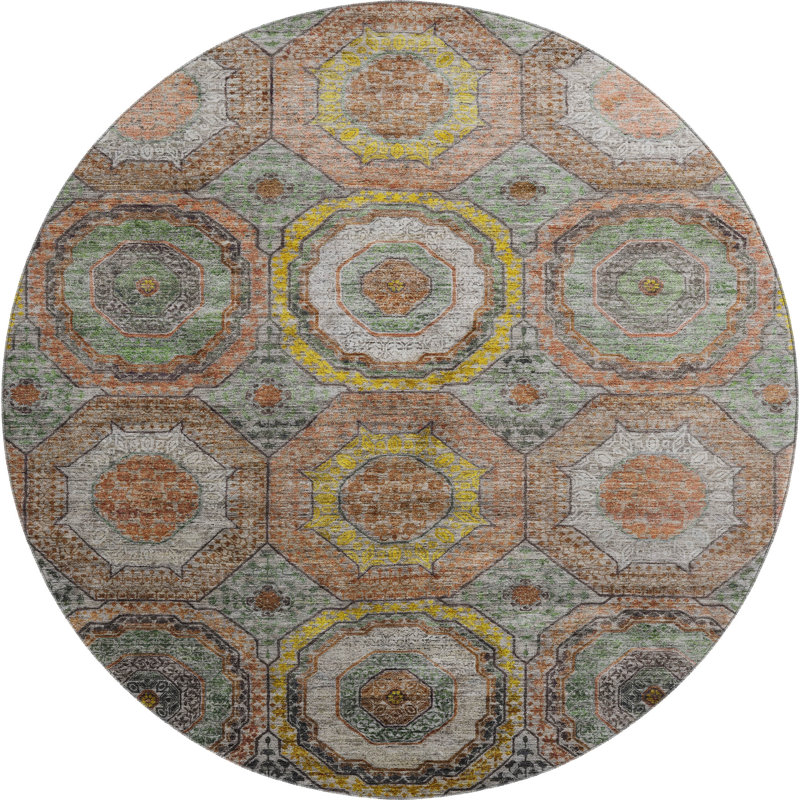 Premium Machine Washable Mayfield AMF2050 Panel Rug, 8' Round, Sage