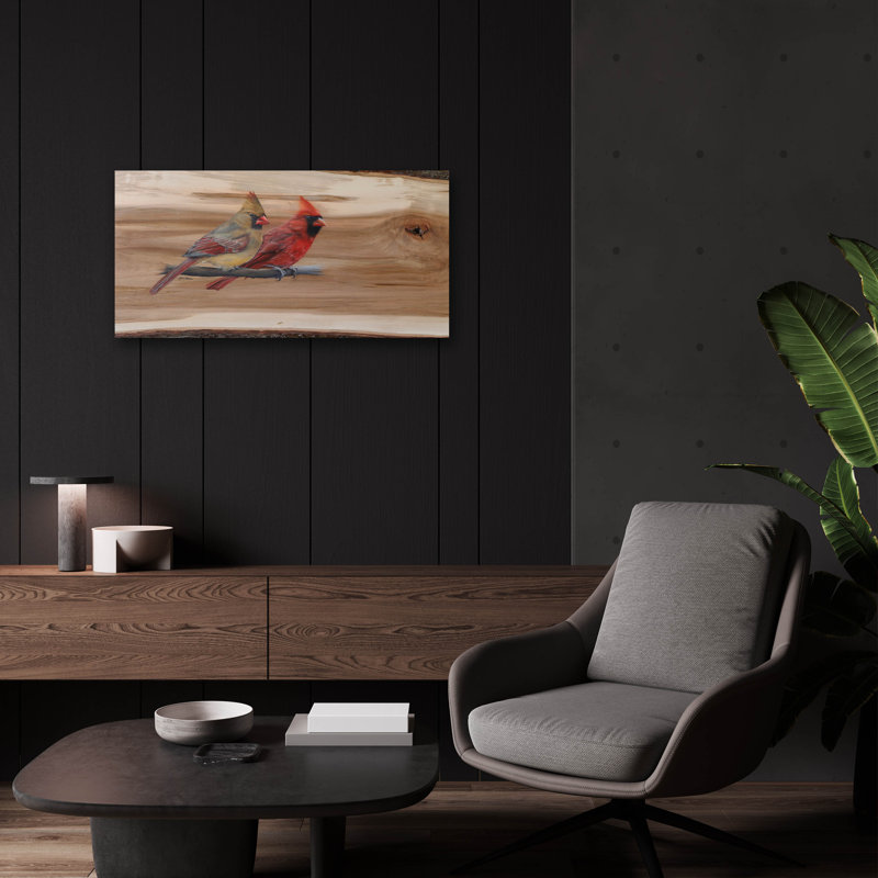  «Cardinal pair for life» par Jim Brune, art mural en verre acrylique, 24 po x 12 po