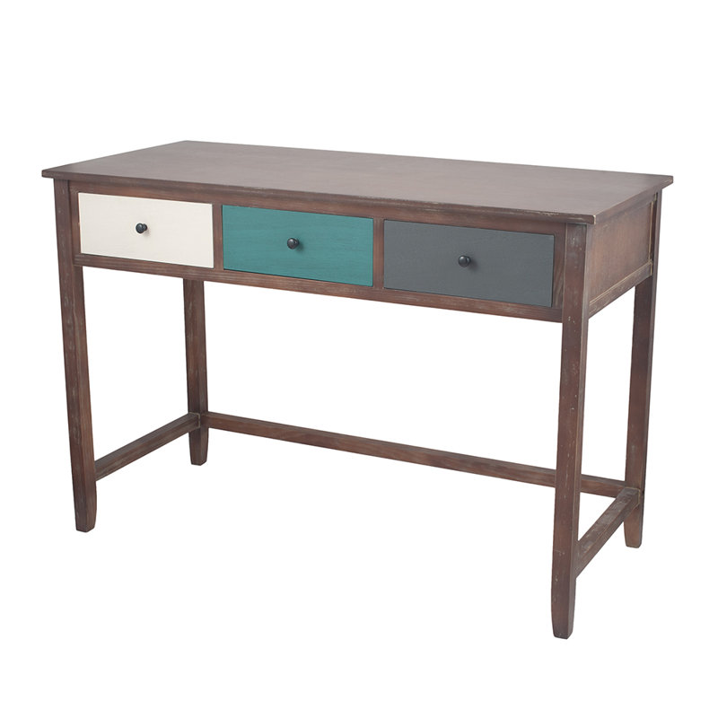 Zuria Solid Wood Writing Desk, Blue/Brown
