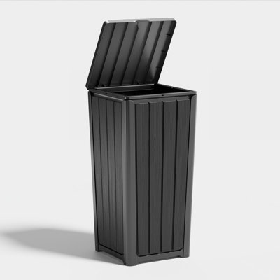 23 Gallon Wood Grain Trash Bin – Waterproof Outdoor Waste Container with Easy-Clean Finish