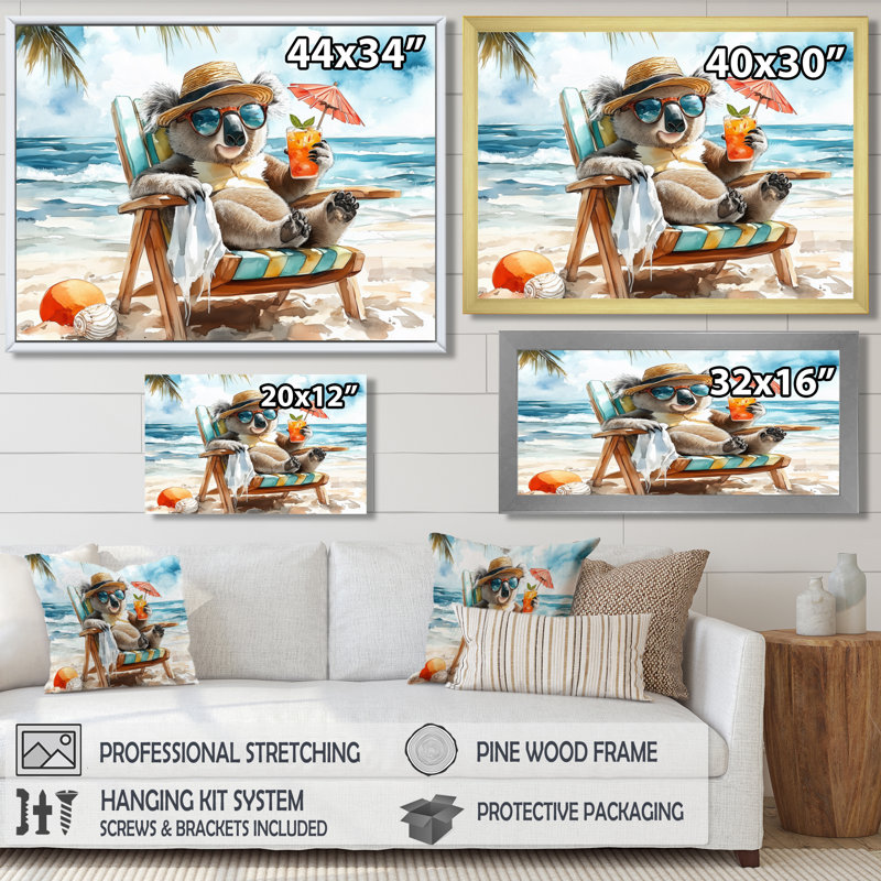 Saltzman - Reproduction d'art animalier côtier, Toile argentée avec cadre flottant, H 30 po x l 40 po x P 1,5 po