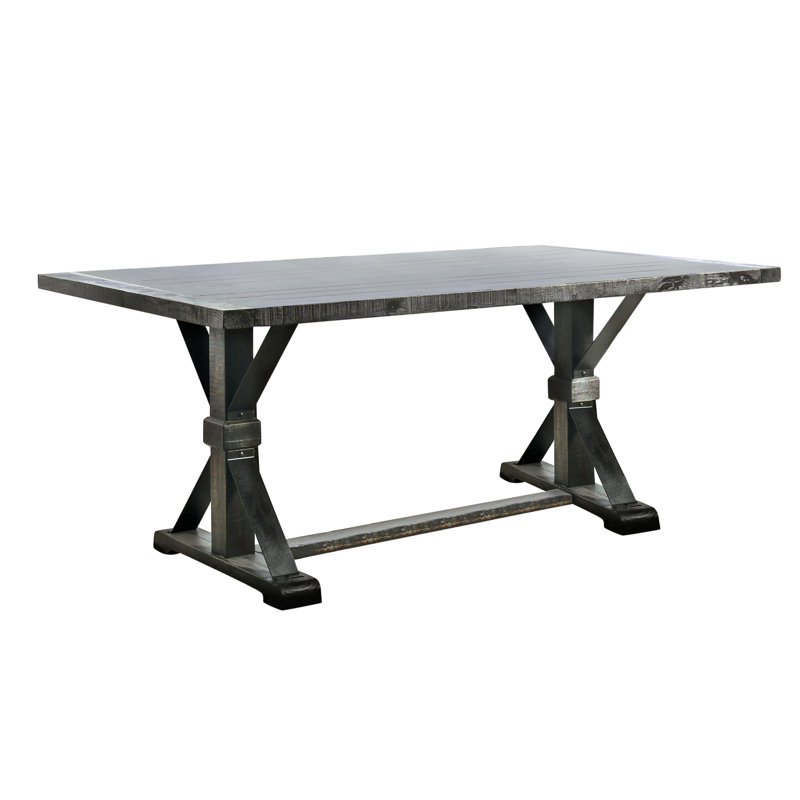 Julian 6-Person Trestle Dining Set with Upholstered Chairs, Gray