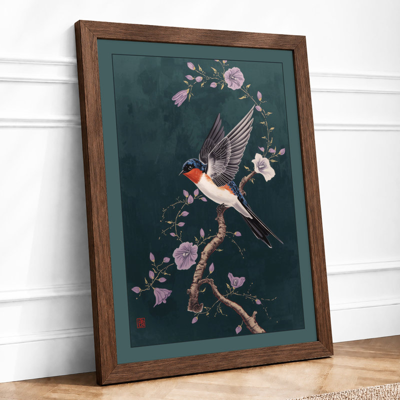 Garden Robin Botanical - Framed Print, Walnut, A1 - 84.1 x 59.4 cm