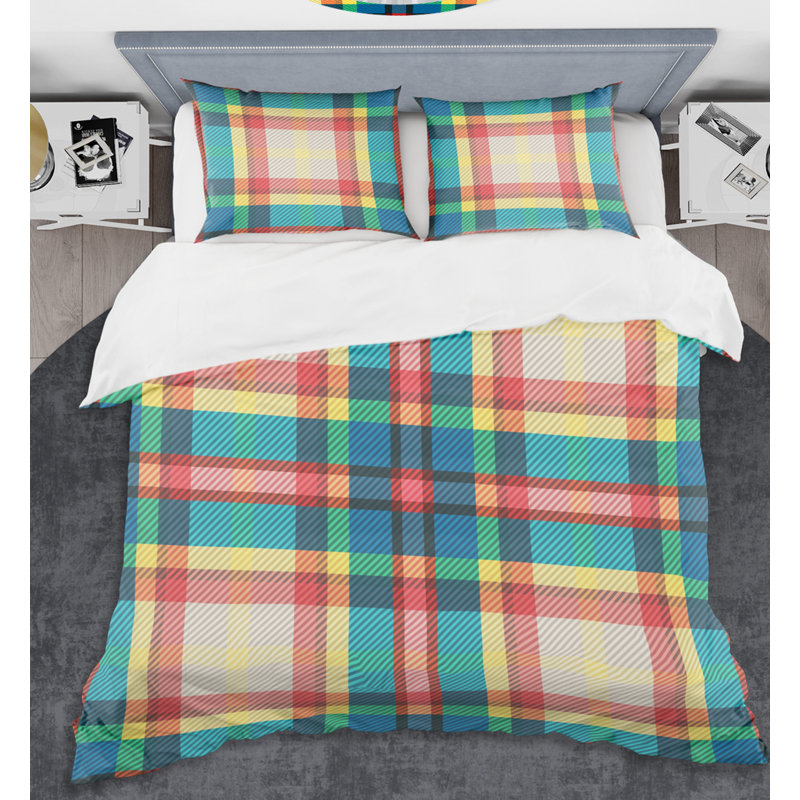 Ensemble de housse de couette mid-century tartan texture iii mid-century, Housse simple + 1 taie décorative