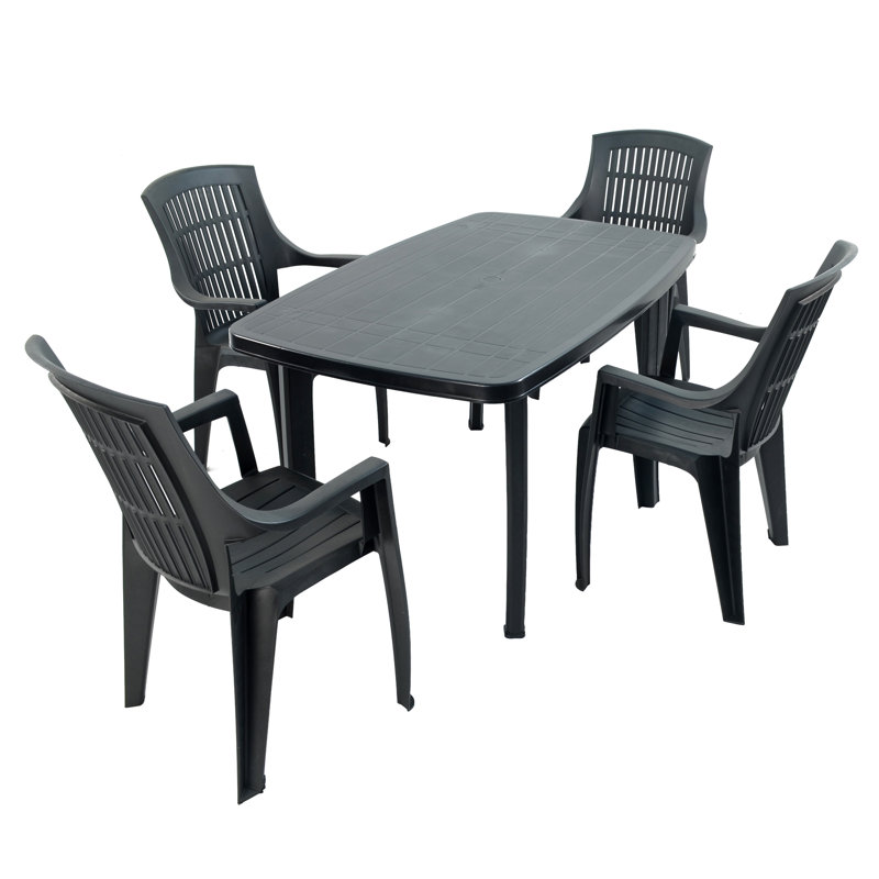 Rimini Rectangular Table with 4 Chairs Garden Set, Anthracite