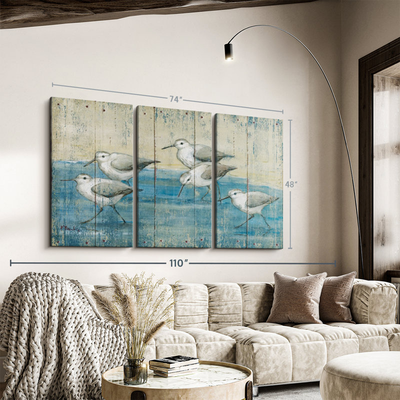«Sandpipers Oil Distress», 3 pièces sur toile, H 74 po x l 48 po x P 1,25 po