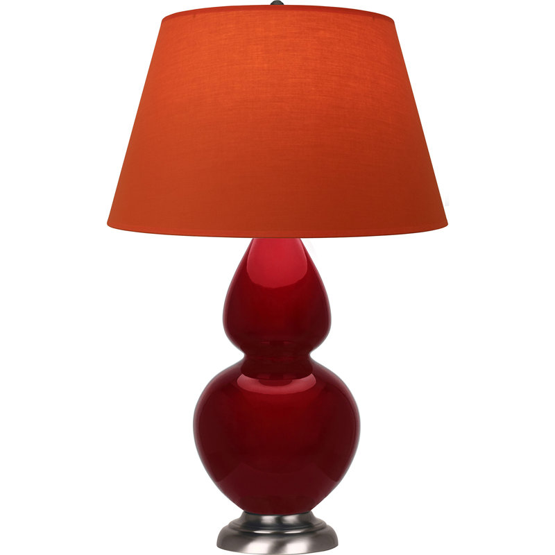 Lampe de table double gourde en céramique, Sangria glacé / argent antique, Tangerine / doublure taupe, Argent argent