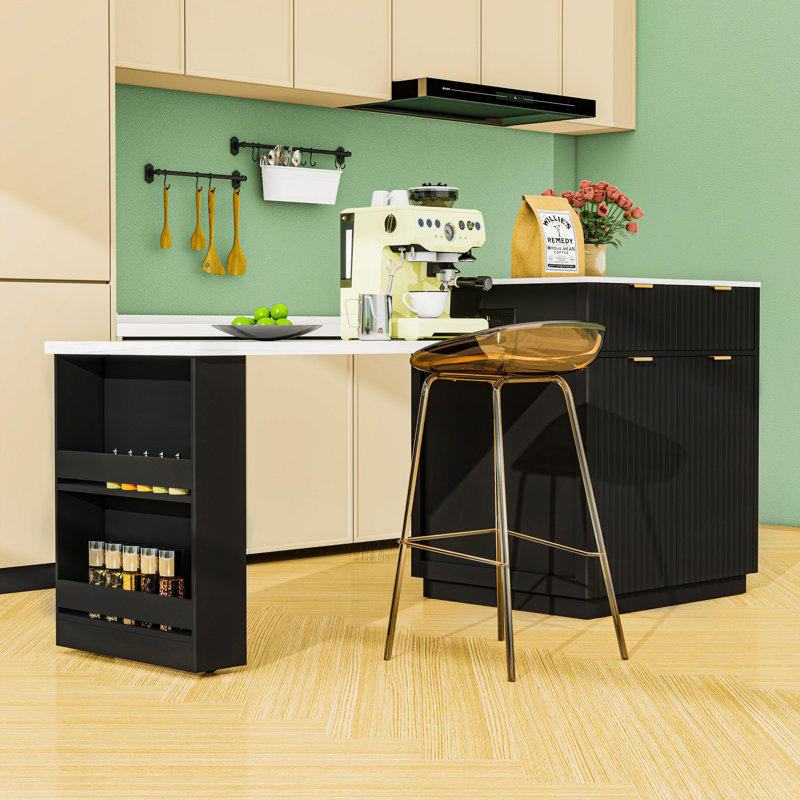 Kitchen Island with Extendable Dining Table for 4-6, Double-Sided Storage, Power Outlet and Drawers, Black