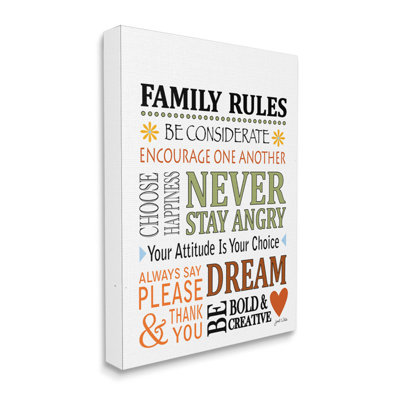 Simple Family Rules cmw-014, art mural personnalisé, H 20 po x l 16 po, Toile tendue, Oui