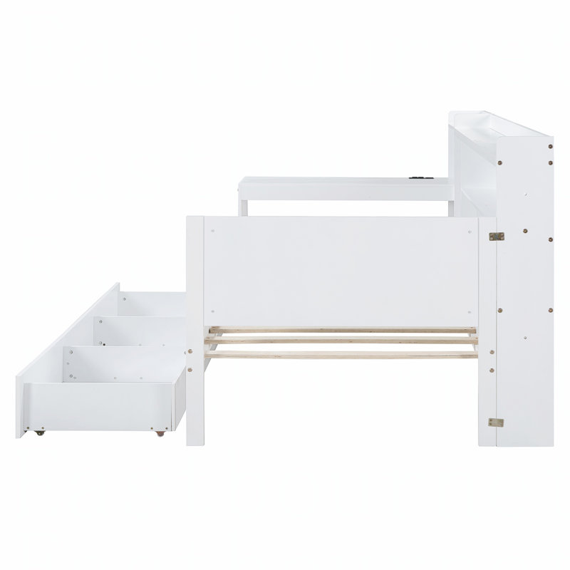 Lit de jour simple en bois de pin avec 3 tiroirs et bureau intégré, idéal pour économiser de l'espace et une utilisation multifonctionnelle dans les chambres à coucher.