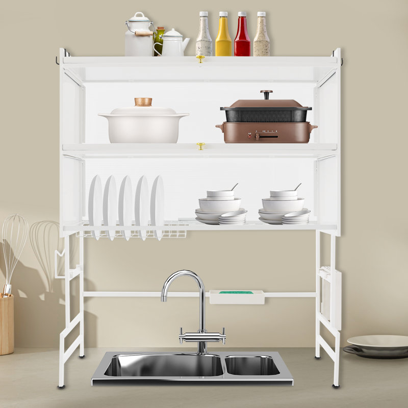 Égouttoir à vaisselle en H à 2 niveaux sur égouttoir, H 40,9 po x l 33,5 po x P 11,8 po, Blanc